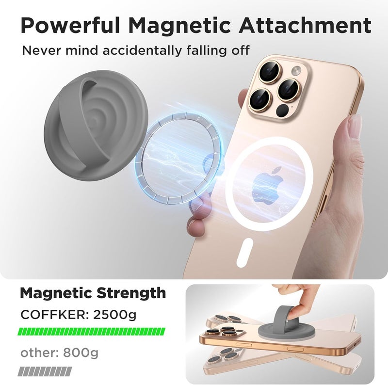 COFFKER Magnetic Phone Grip Ring Holder, Liquid Silicone Magnet Cell Phone Grip Finger Loop, Compatible with Magsafe, Back of Phone for iPhone 17/16/15/14/13/12 Series, Gray - Image 3